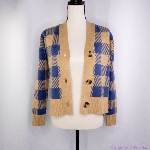 NWT Madewell Bayberry Cardigan Sweater in Buffalo Check, XL, Kim Kardashian - Picture 9 of 15